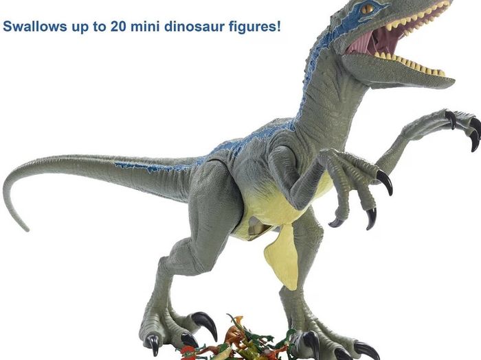 Jurassic World Large Dinosaur Toy, Super Colossal Velociraptor Blue Action Figure 3.5 Feet Long with Eating Feature