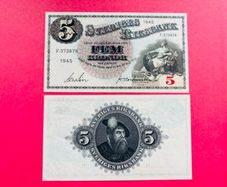 Sweden  5 Kronor  1945 Pick  33  UNC