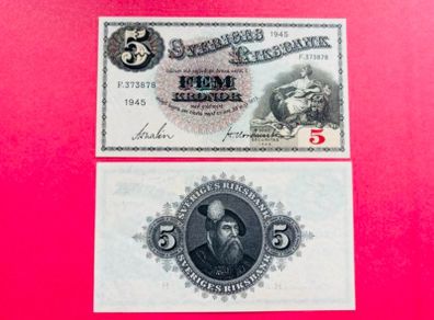 Sweden  5 Kronor  1945 Pick  33  UNC