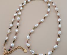 Freshwater Pearls with Tourmaline Gemstone Beads Necklace