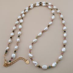 Freshwater Pearls with Tourmaline Gemstone Beads Necklace