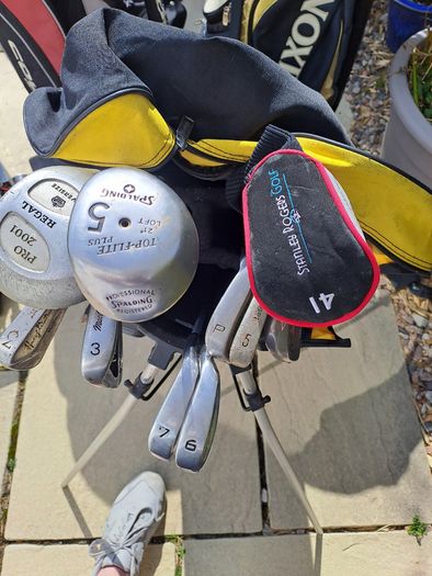 Golg bag with clubs.