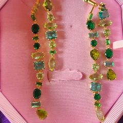 Swarovski asymmetrical drop green crystal earrings