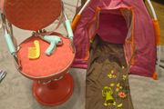 Our Generation doll salon chair and camping set