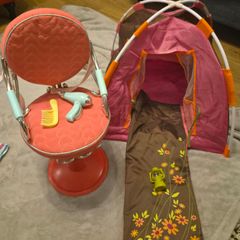Our Generation doll salon chair and camping set