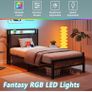 single LED Lights,Metal Upholstered Platform Bed Frame with Charging Image 7