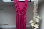 Stunning Hot Pink Pleated Midi Dress