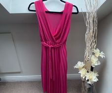 Stunning Hot Pink Pleated Midi Dress