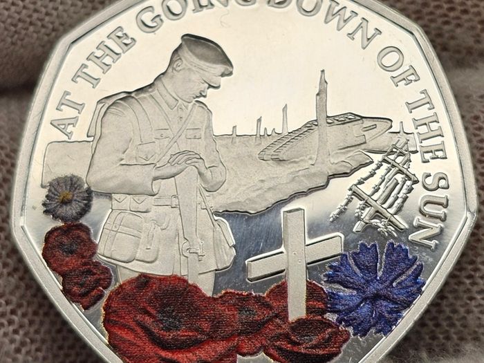 The London Mint Office Gibraltar 2023 Silver Proof 50p Coin Lest We Forget Colorised