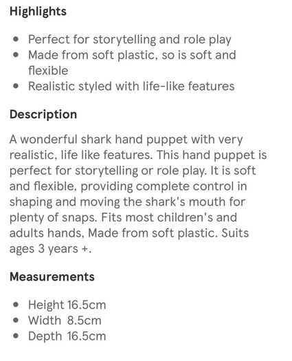 Wild Thingz Shark Hand puppet BNWOT
