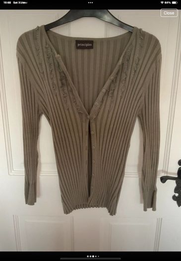 cardigan khaki principle ribbed cardigan with frill detail sizev12