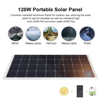 120W, 12V Solar Panel Kit with 20 A Solar Charge Controller and 5 m Solar Cable and Z Mounts for RV Boat Motor-home