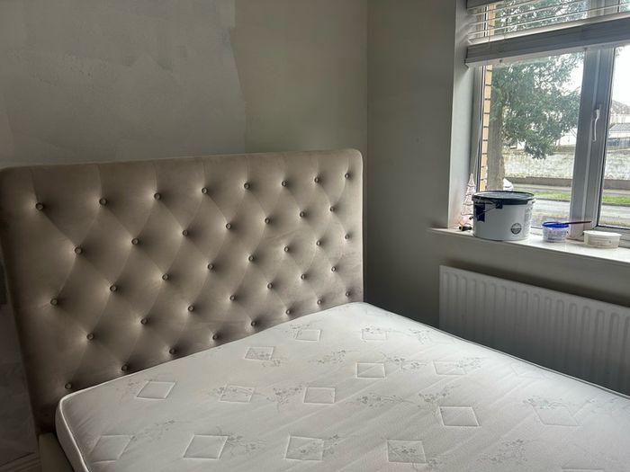 king size bed , beige, good condition, M&S, mattress included