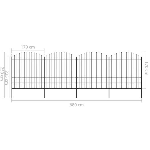 Garden Fence with Spear Top Steel (1.75-2)x6.8 m Black