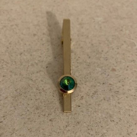 Mid Century Gold-Tone Green Stone Tie Clip