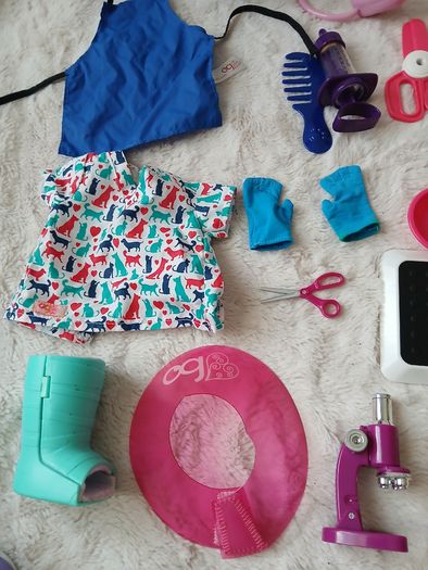 Our Generation dolls clothes doctor vet outfit dresses and accessories inc battery operated dog etc