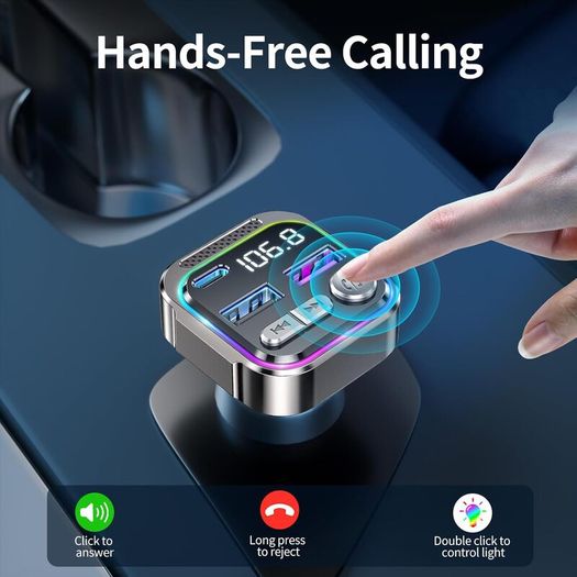 Bluetooth Car Adapter, Radio Receiver Audio FM Transmitter, Wireless Hands Free Phone Digital Kit, USB C QC PD 36W Fast Charger for 12V/24V Cigarette Lighter, U Disk MP3 Music Player Device