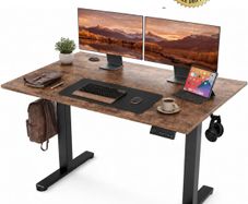 Electric Standing Desk 120x60cm Height Adjustable Desk with 3 Memory Presets & Sit Stand Reminder, Quiet Home Office Computer Desk with LED Display, Cable Holes & Hooks, Rustic Brown