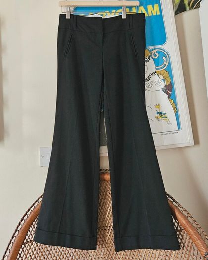 Topshop Y2K mid rise black flared wide leg ladies trousers Size 10