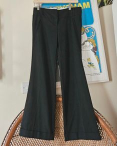 Topshop Y2K mid rise black flared wide leg ladies trousers Size 10