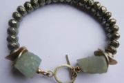 Vintage Pyrite and Jade Bracelet length 8"