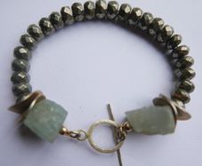 Vintage Pyrite and Jade Bracelet length 8"