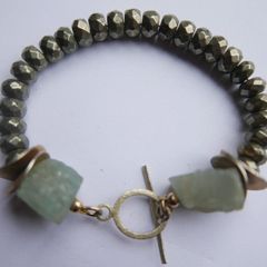 Vintage Pyrite and Jade Bracelet length 8"