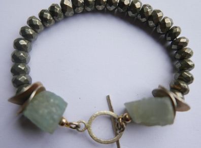 Vintage Pyrite and Jade Bracelet length 8"
