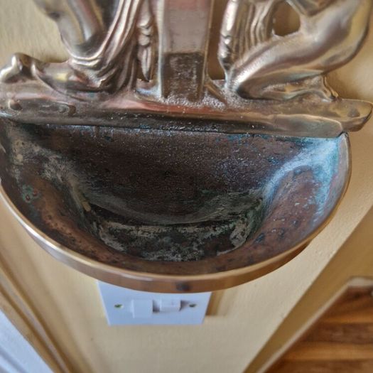 Antique  Brass Angel Holy Water Font Religious Wall Art
