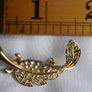 Vintage Pretty Gold toned Leaf Brooch with Rhinestones Image 4
