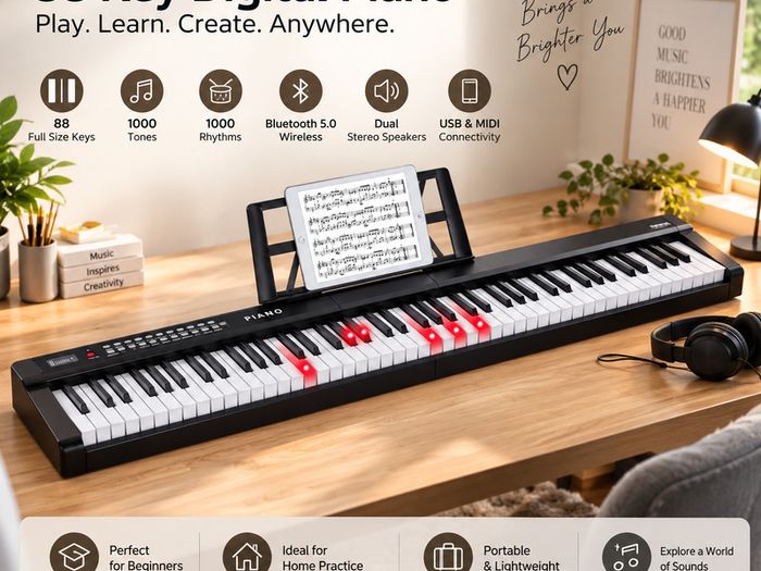 88 Key Semi Weighted Digital Piano Bluetooth MIDI Headphones