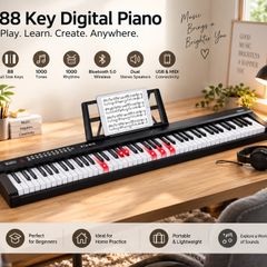 88 Key Semi Weighted Digital Piano Bluetooth MIDI Headphones