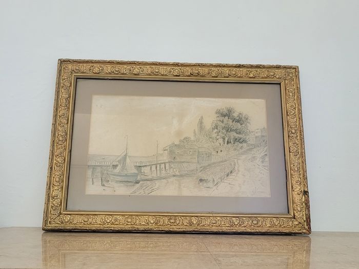 Antique gilt framed pencil drawing
