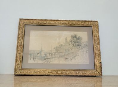 Antique gilt framed pencil drawing