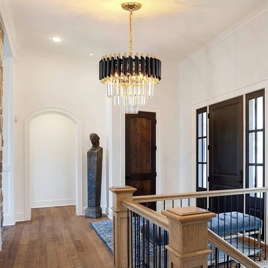 Black and Gold Crystal Chandelier Pendant Light, Small Modern Crystal Chandelier for Entryway, Corridor, Balcony, Porch, Restaurant, Door Opening, E27 x 3, ?40cm