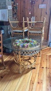 Circular glass topped Conservatory / Dining Table