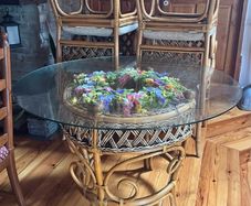 Circular glass topped Conservatory / Dining Table