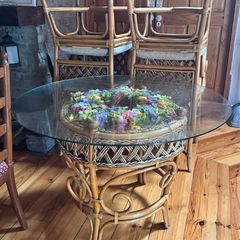 Circular glass topped Conservatory / Dining Table