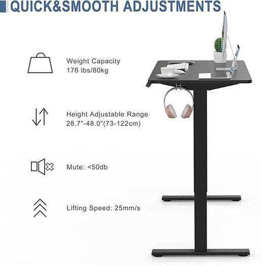 Electric Adjustable Office Stand Desk Computer Workstation with Preset Height Memory Controller, Metal, Brick red, 110 x 60 cm (FREE SHIPPING)
