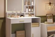 Led Dressing table with Mirror 3 Shelves and 4 Open Compartments