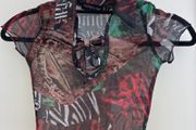 PLT multicoloured mesh crop top