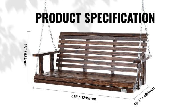 Heavy Duty Swing Chair Bench with Hanging Chains Wooden Porch Swing 4.5 ft