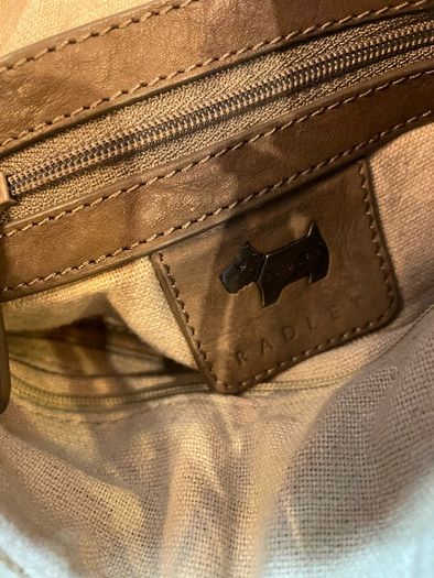Radley brown leather and beige canvas crossbody bag