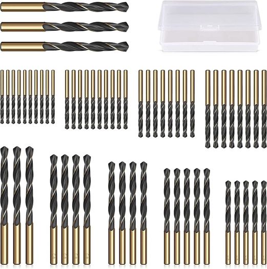 60pcs High Speed Steel Twist Drill Bits, HSS 4341 Gold Titanium and Black Nitride, 1mm-6mm Drill Bit Set for Drilling Steel, Alloy, Iron, Copper, Wood, Plastic, with Hard Storage Case (FREE POSTAGE)