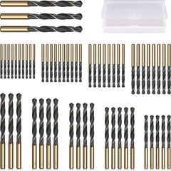 60pcs High Speed Steel Twist Drill Bits, HSS 4341 Gold Titanium and Black Nitride, 1mm-6mm Drill Bit Set for Drilling Steel, Alloy, Iron, Copper, Wood, Plastic, with Hard Storage Case (FREE POSTAGE)