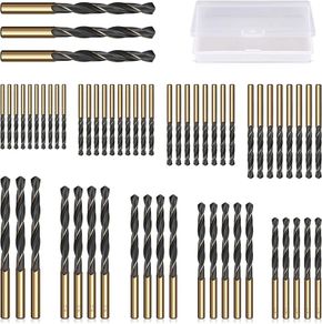 60pcs High Speed Steel Twist Drill Bits, HSS 4341 Gold Titanium and Black Nitride, 1mm-6mm Drill Bit Set for Drilling Steel, Alloy, Iron, Copper, Wood, Plastic, with Hard Storage Case (FREE POSTAGE)