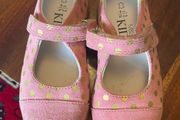 Marks and Spencer walkmates pink and gold spotty rabbit cat suede strap shoes