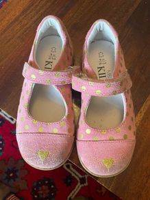 Marks and Spencer walkmates pink and gold spotty rabbit cat suede strap shoes