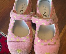 Marks and Spencer walkmates pink and gold spotty rabbit cat suede strap shoes