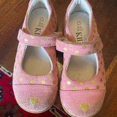 Marks and Spencer walkmates pink and gold spotty rabbit cat suede strap shoes